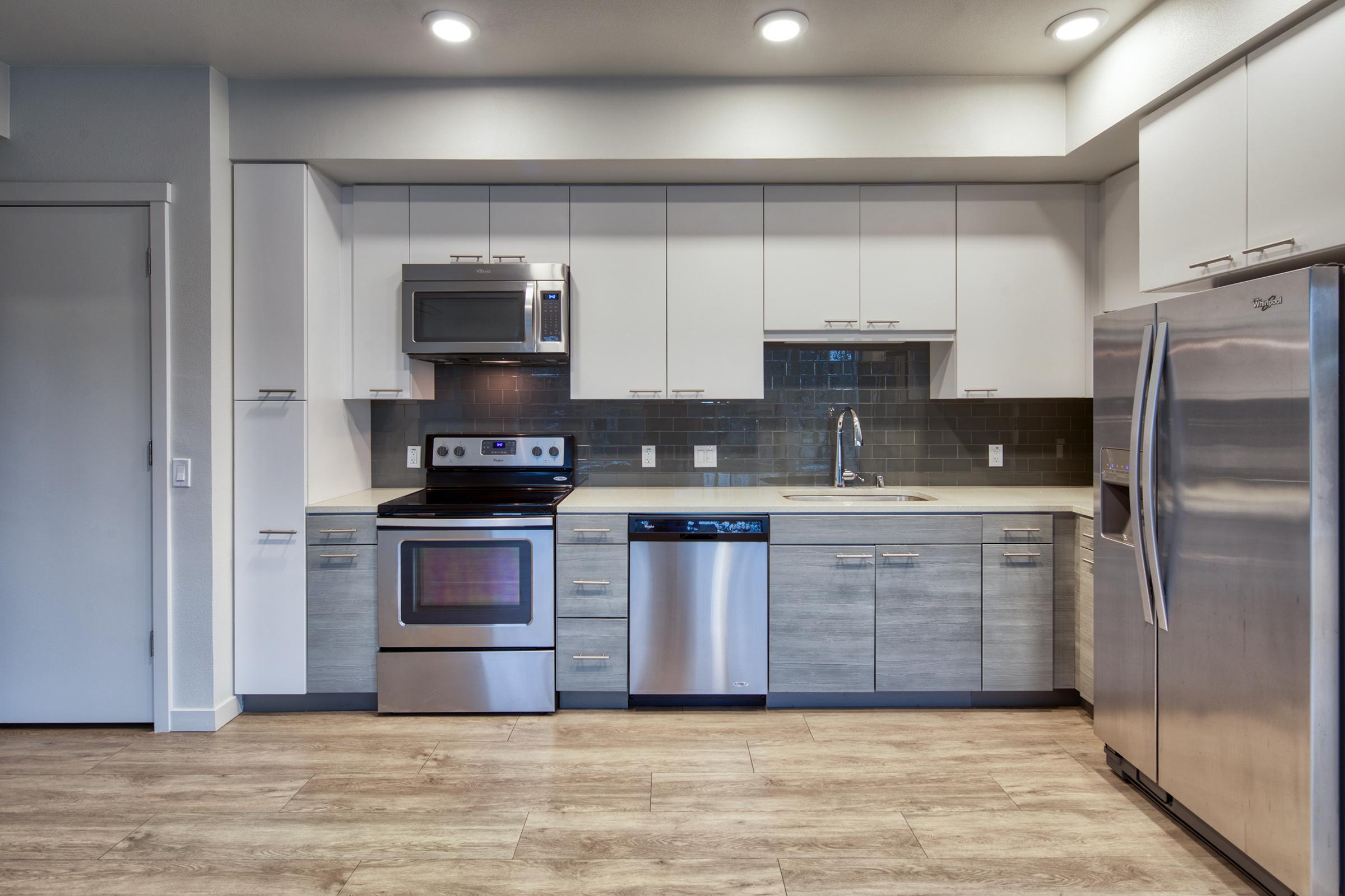 stainless steel stove, microwave, dishwasher, and refrigerator.