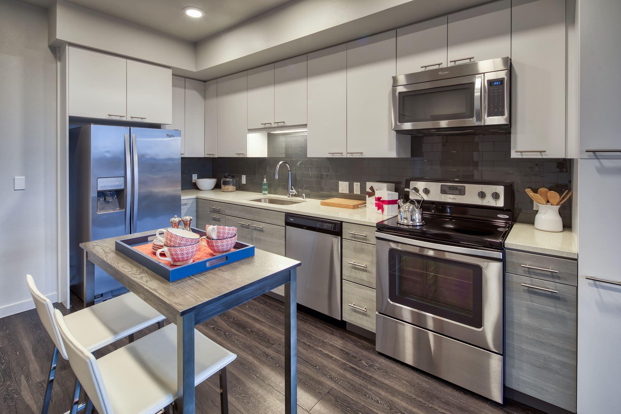 kitchen with stainless steel appliances.