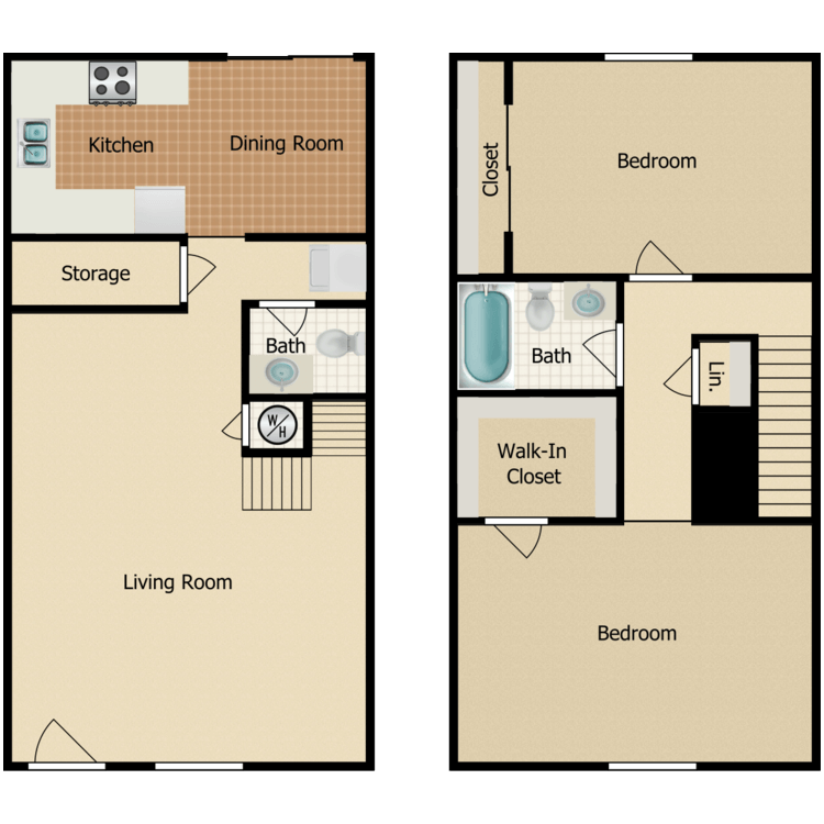 Two Bedroom 1.5 Bath floor plan image
