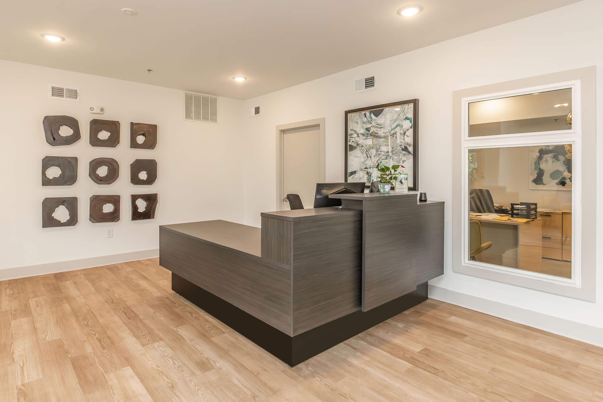 a modern living room with a wood floor