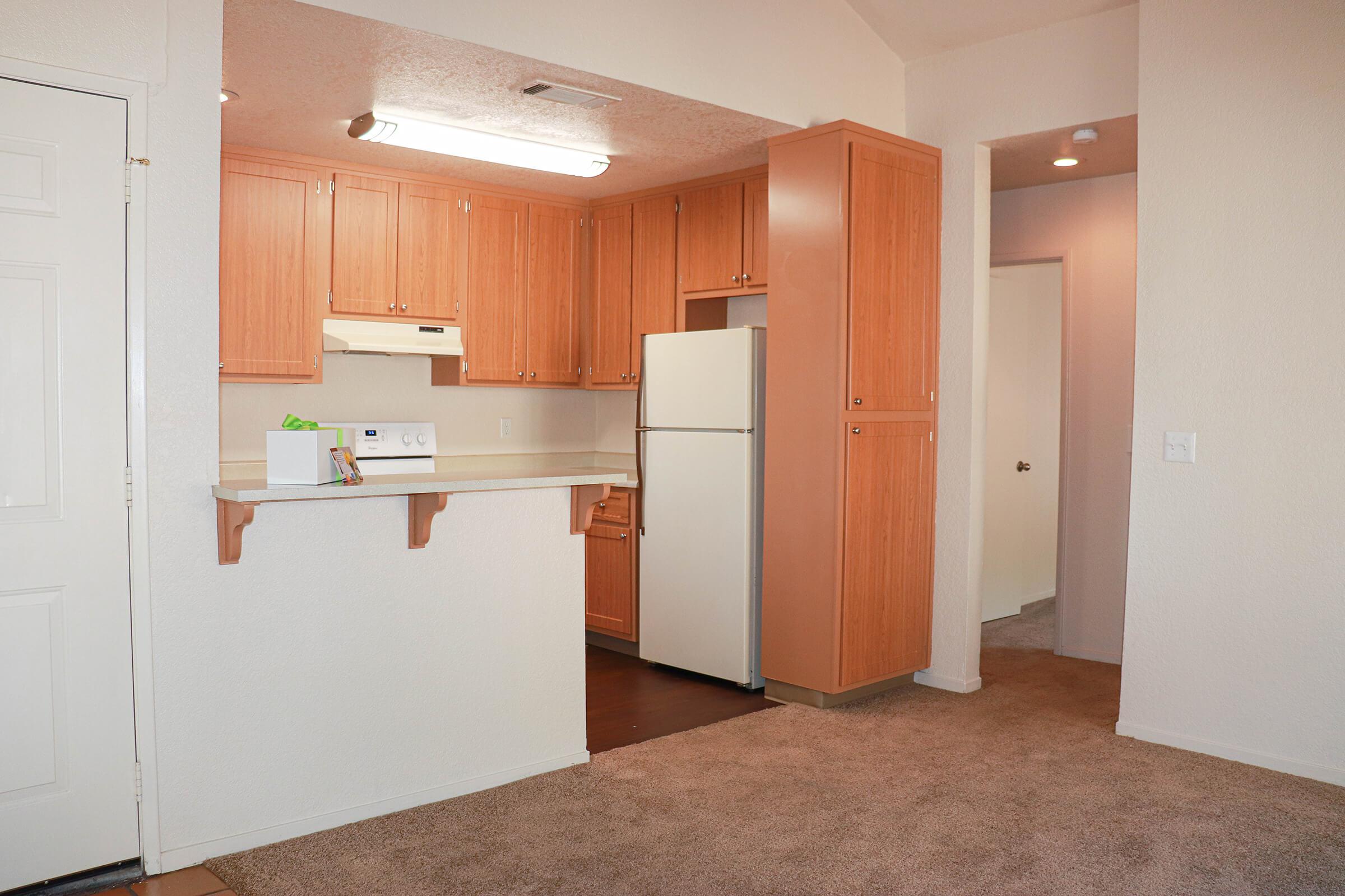 a kitchen with a sink and a refrigerator