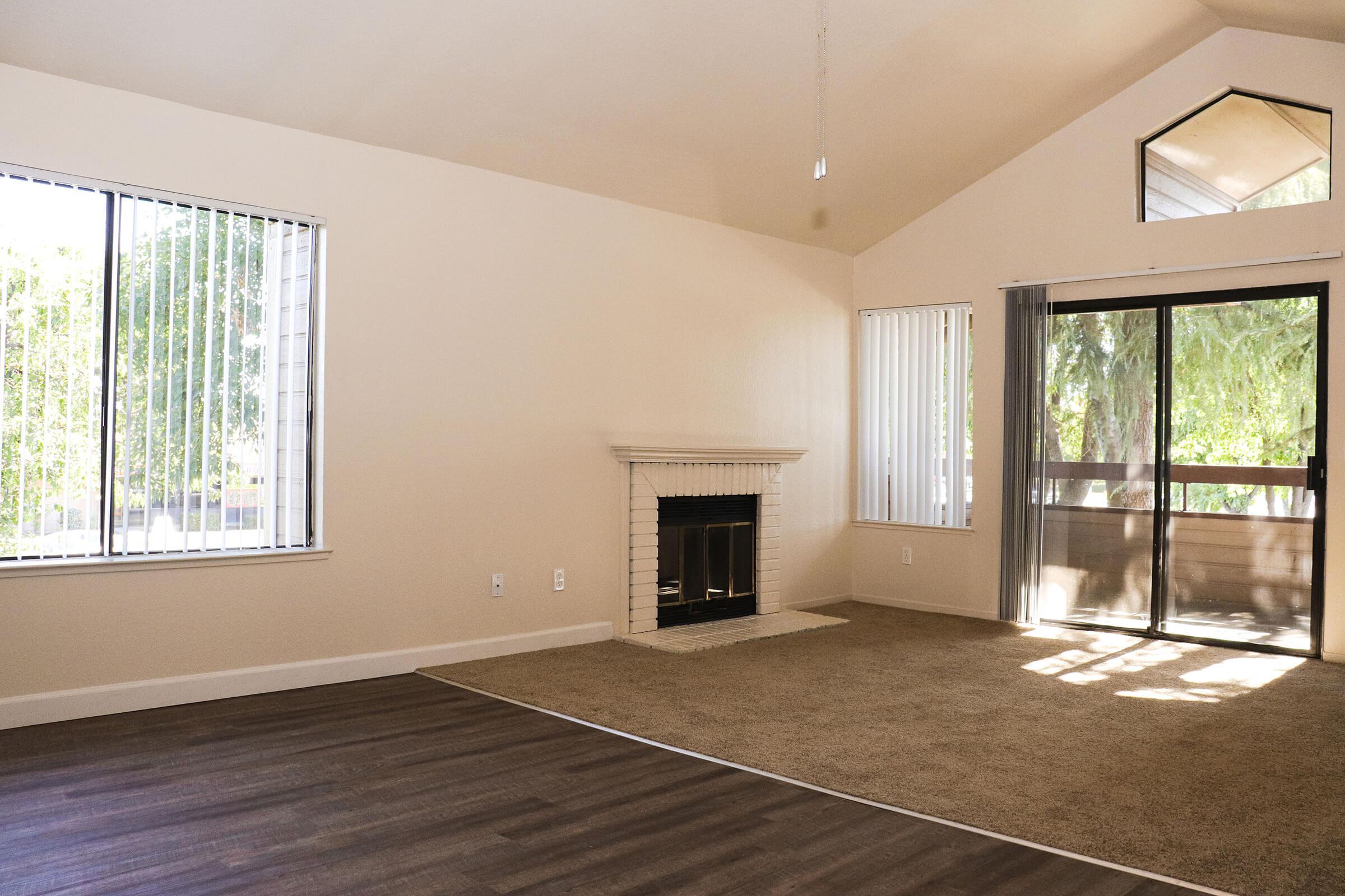 a living room with a large window