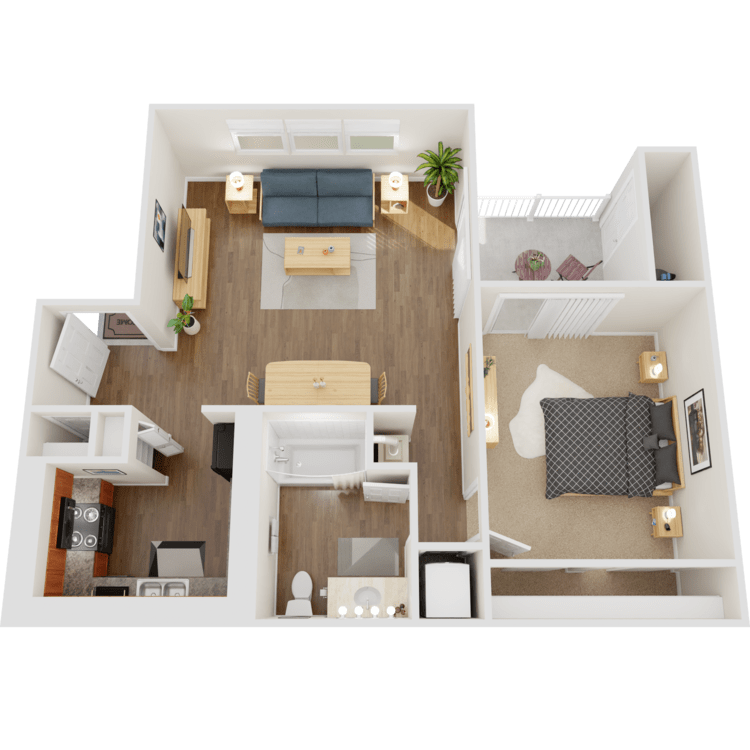 1 Bed 1 Bath, a 1 bedroom 1 bathroom floor plan.