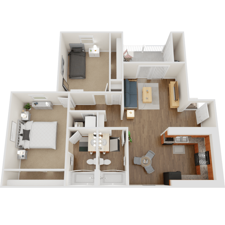 2 Bed 2 Bath, a 2 bedroom 2 bathroom floor plan.