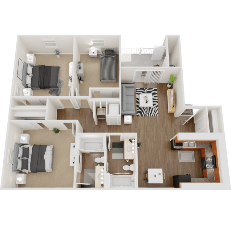 3 Bed 2 Bath, a 3 bedroom 2 bathroom floor plan.