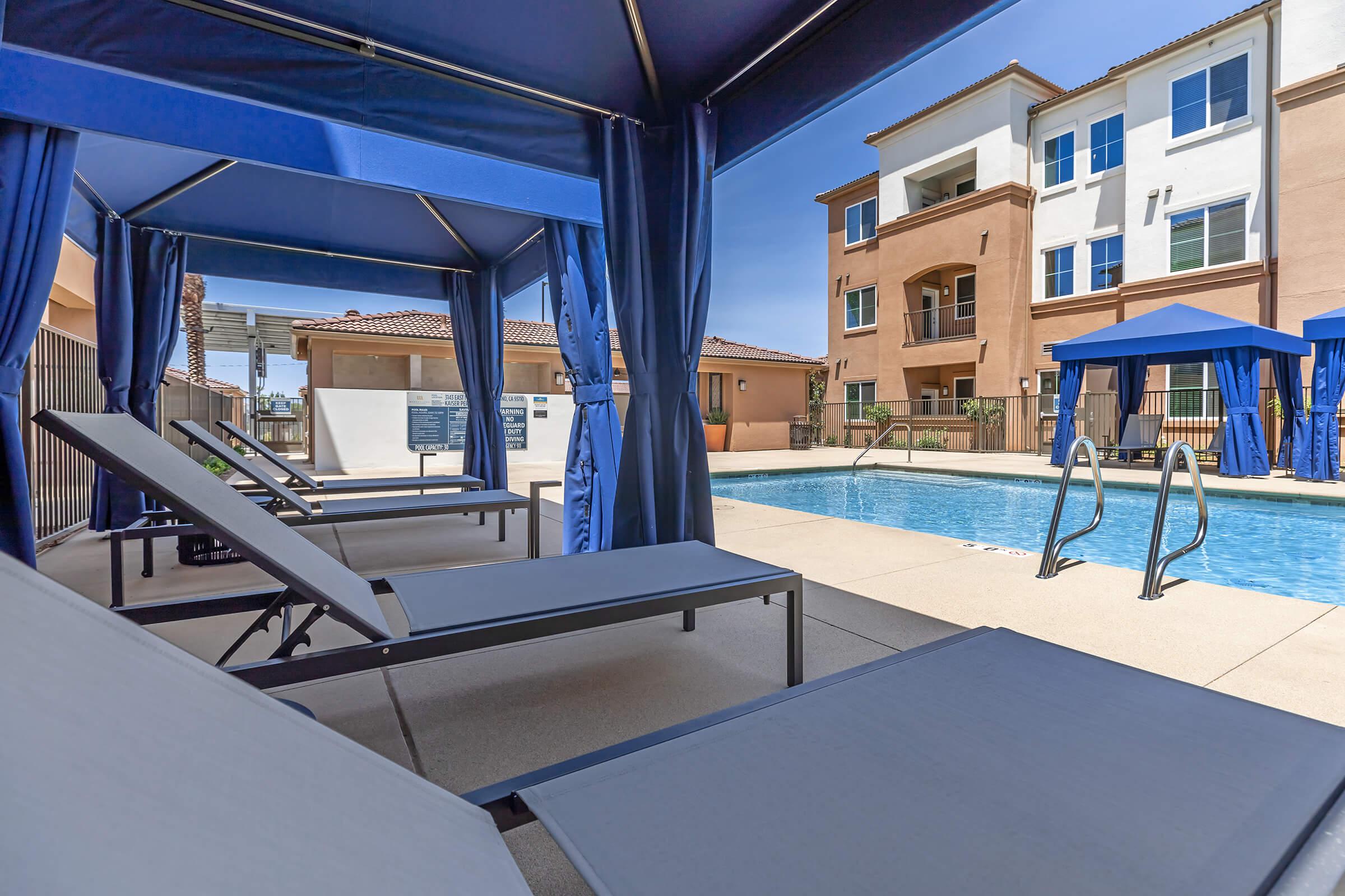 a large pool of water in front of a building