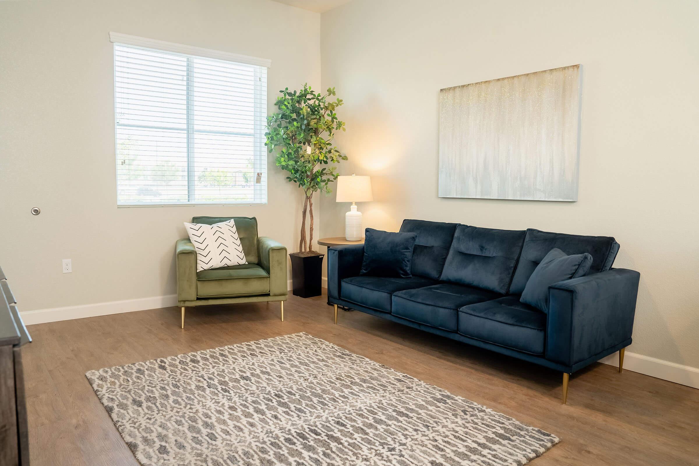 a living room filled with furniture and a rug