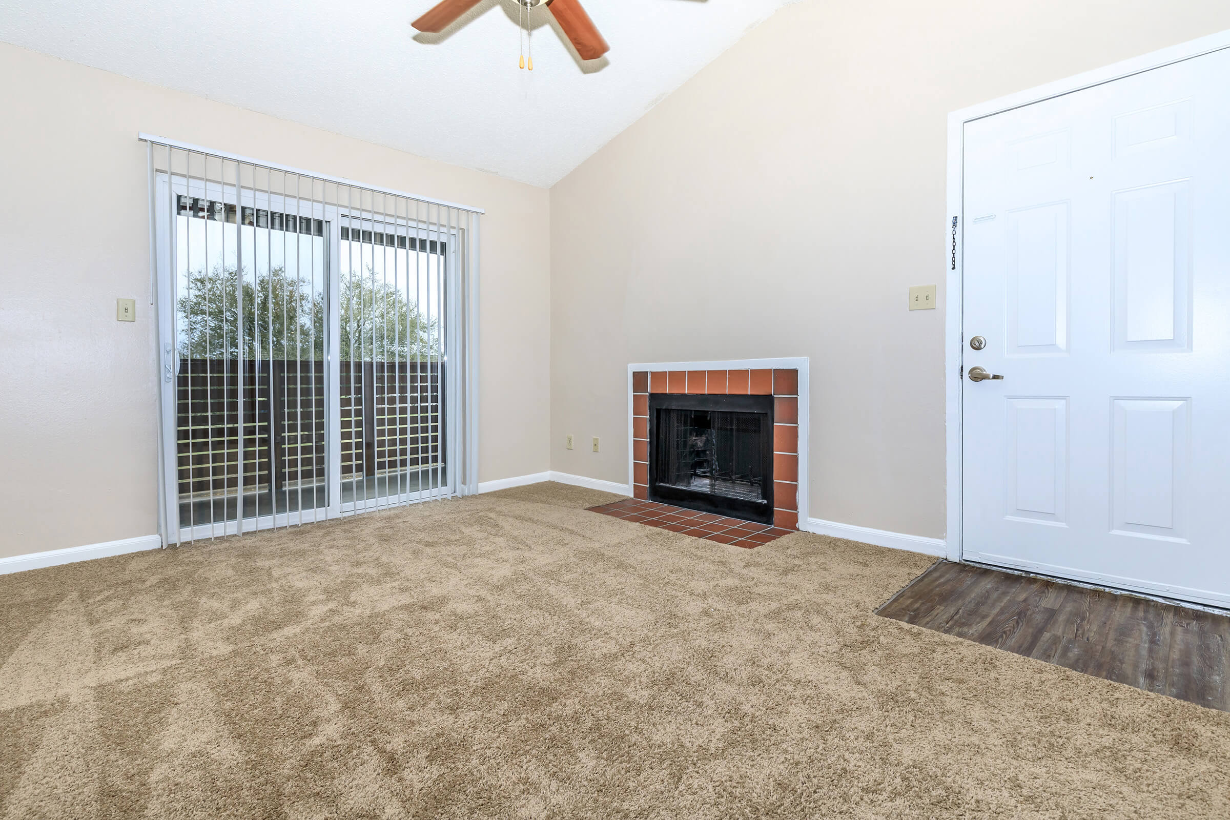 a living room with a large window