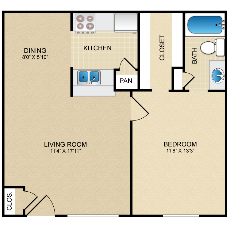 Floor plan image of 1 Bed 1 Bath A