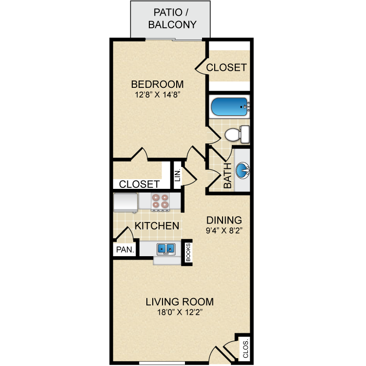 Floor plan image of 1 Bed 1 Bath C