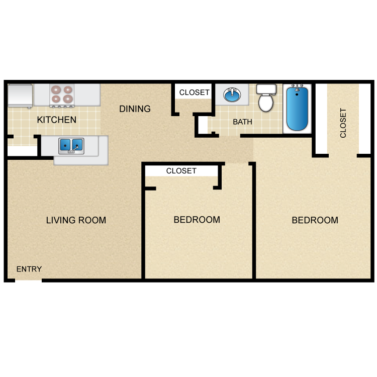 Floor plan image of 2 Bed 1 Bath D