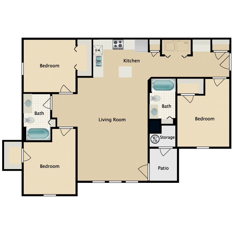 Floor plan image of 3 Bed 2 Bath
