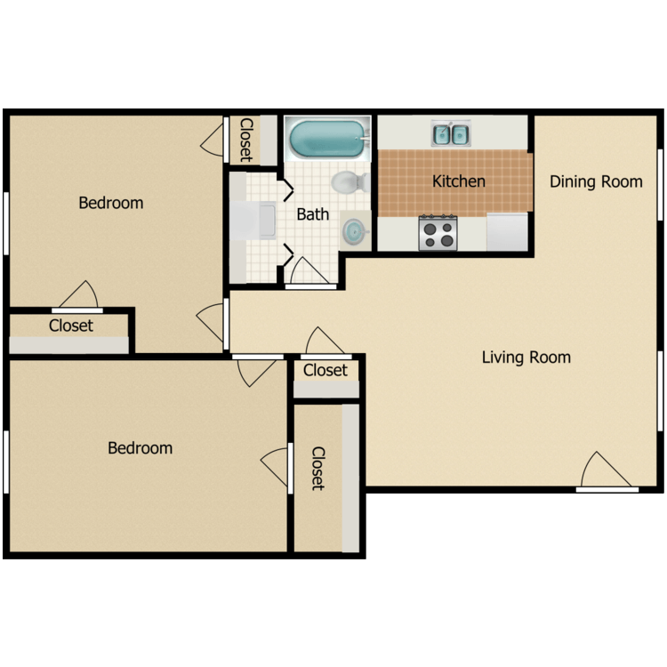 Two Bedroom with Portable Washer and Dryer floor plan image