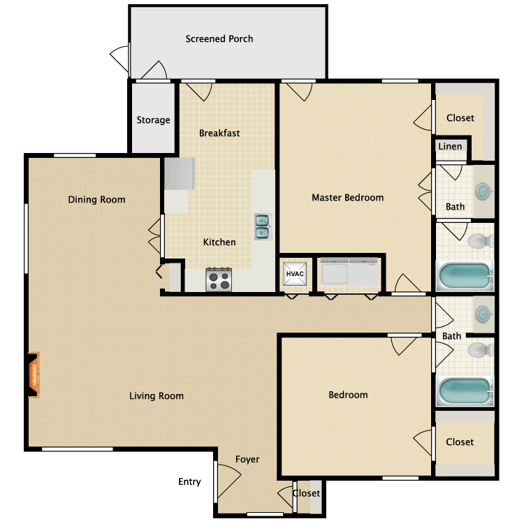 Floor plan image of 2 Bed 2 Bath