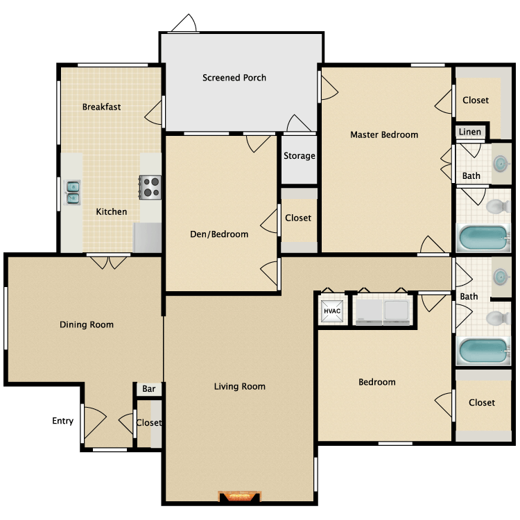 Floor plan image of 3 Bed 2 Bath