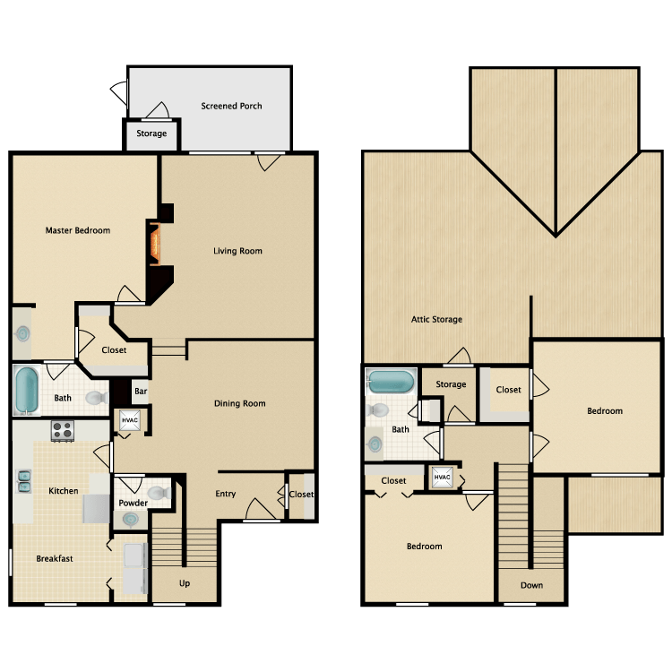Floor plan image of 3 Bed 2 Bath Townhouse