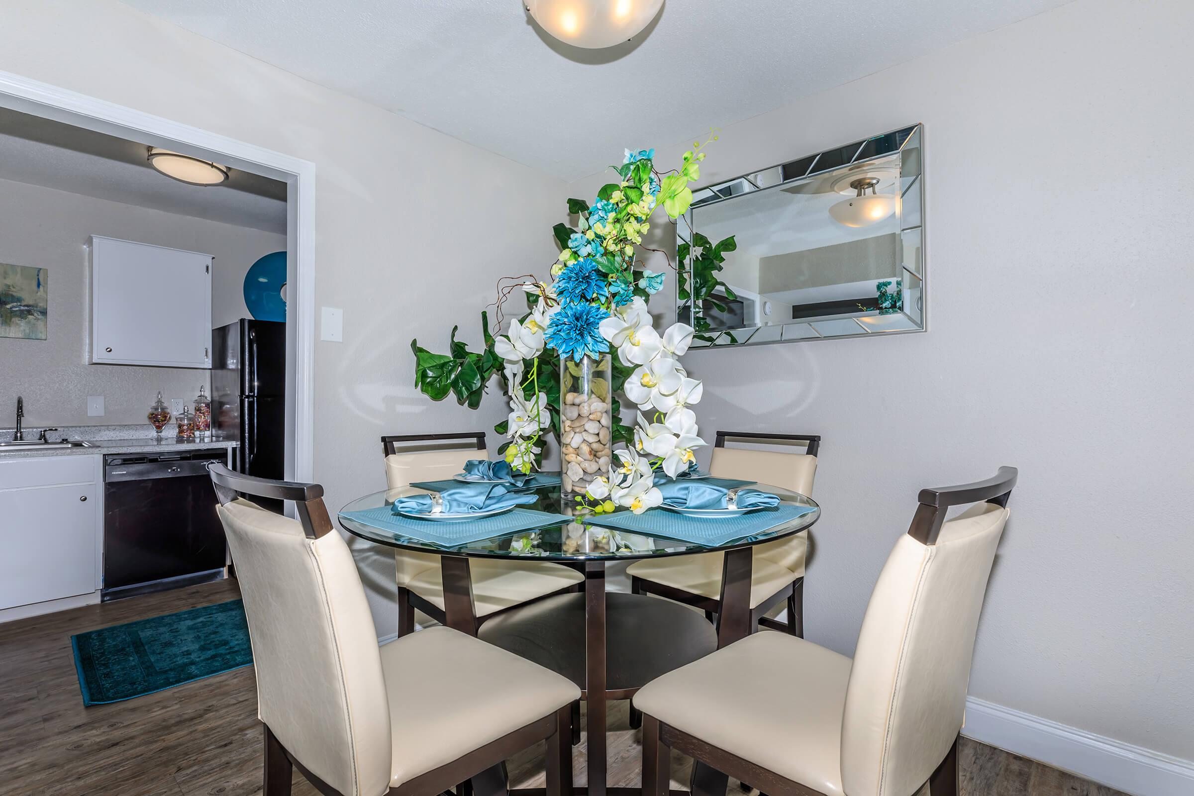 a room filled with furniture and a table