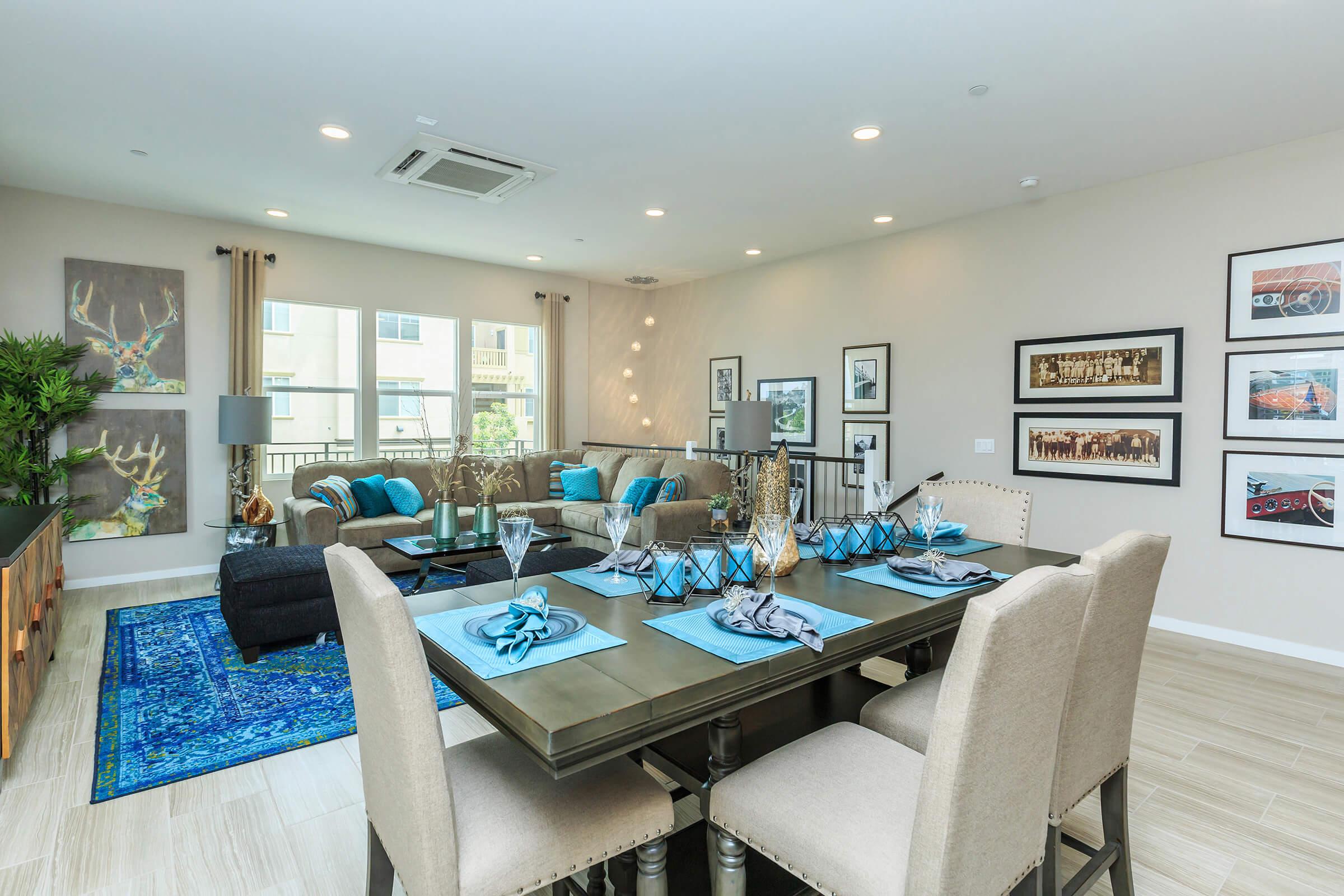  living room and dining room with wooden floors