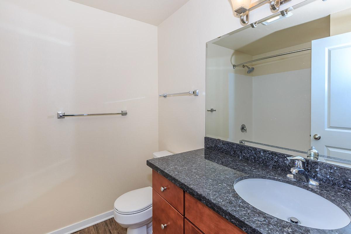 a room with a sink and a mirror