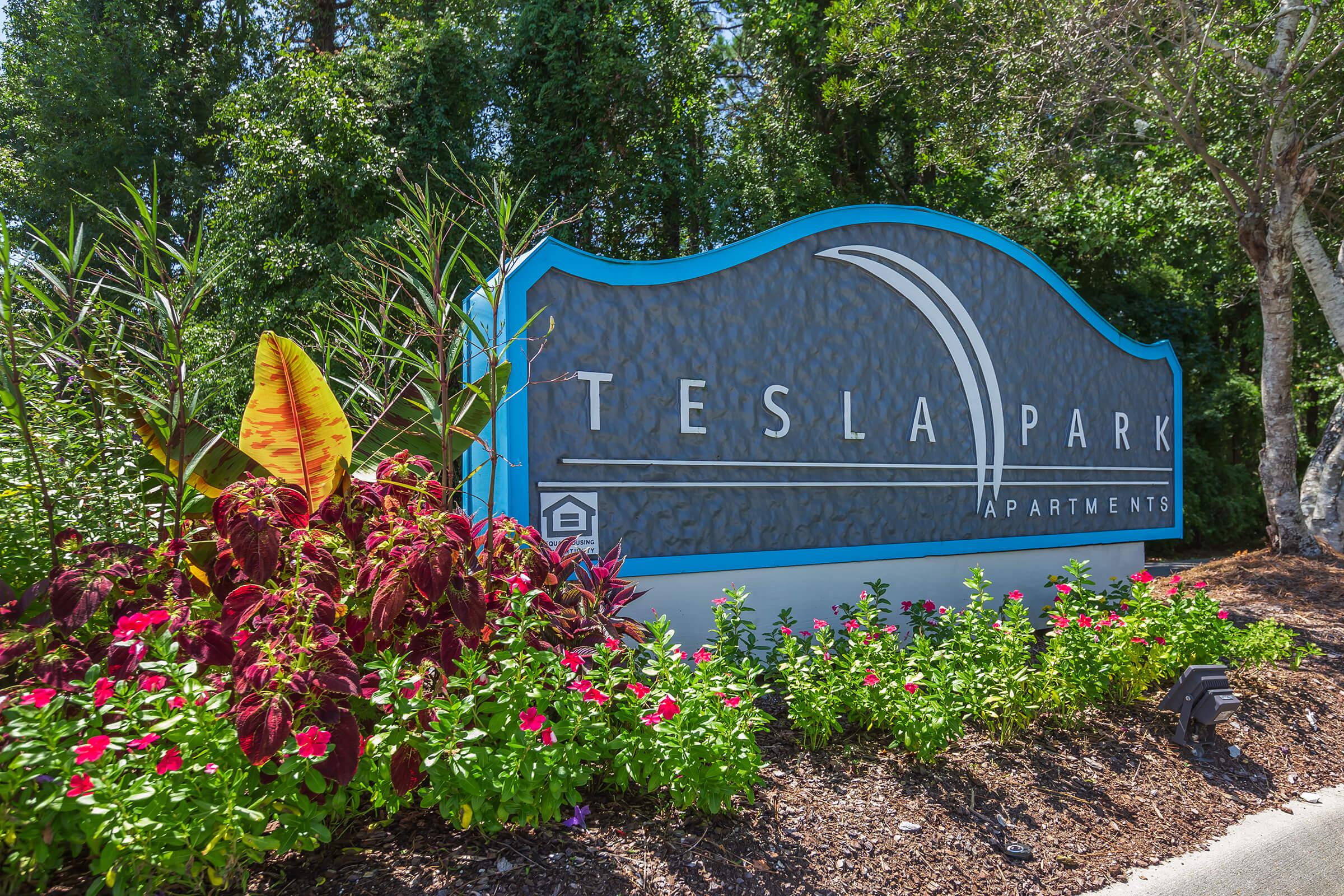 Main entrance at Tesla Park in Wilmington, NC.