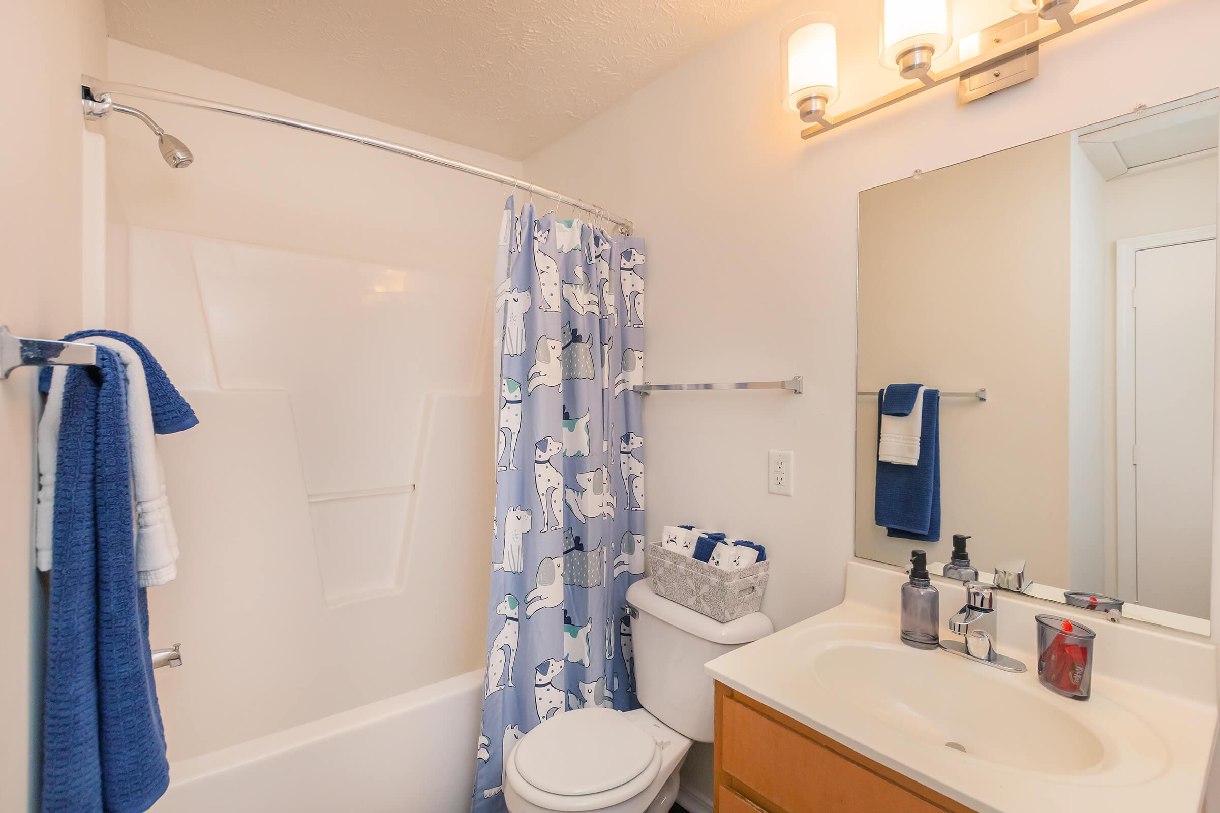 Modern bathrooms at Tesla Park in Wilmington, NC.