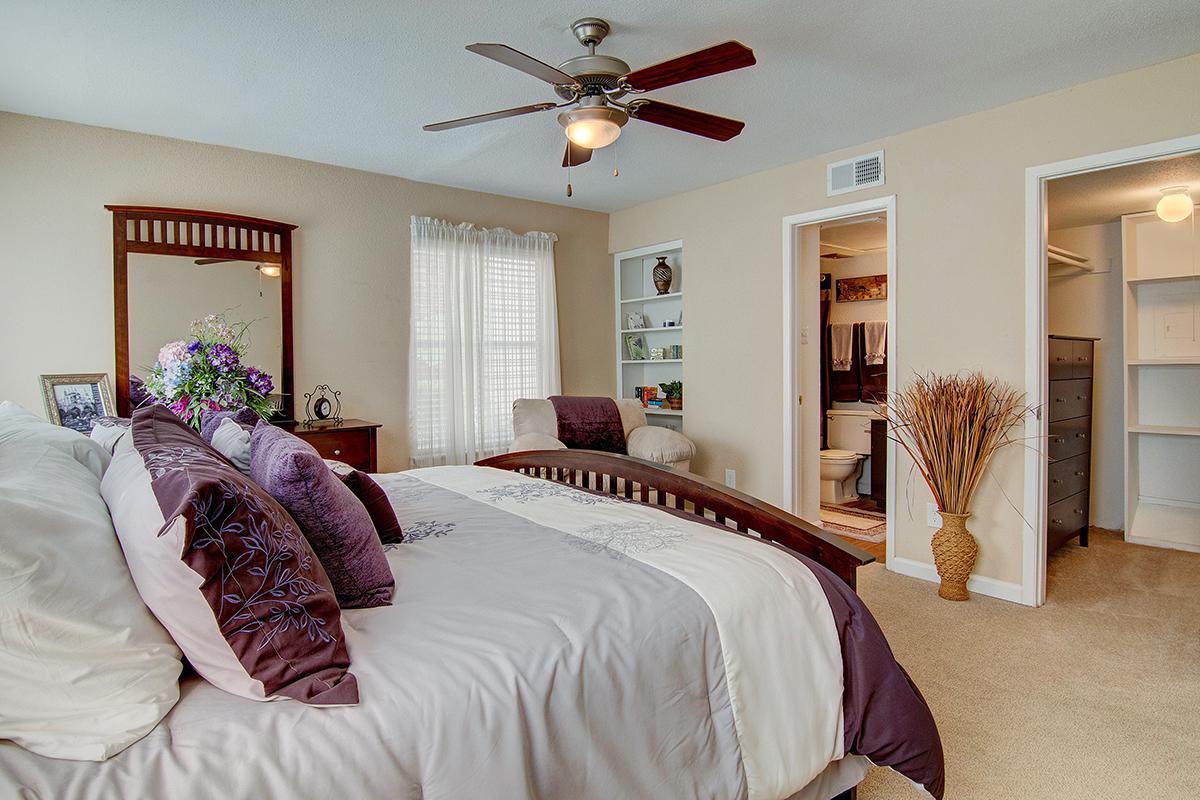 a bedroom with a large bed in a hotel room