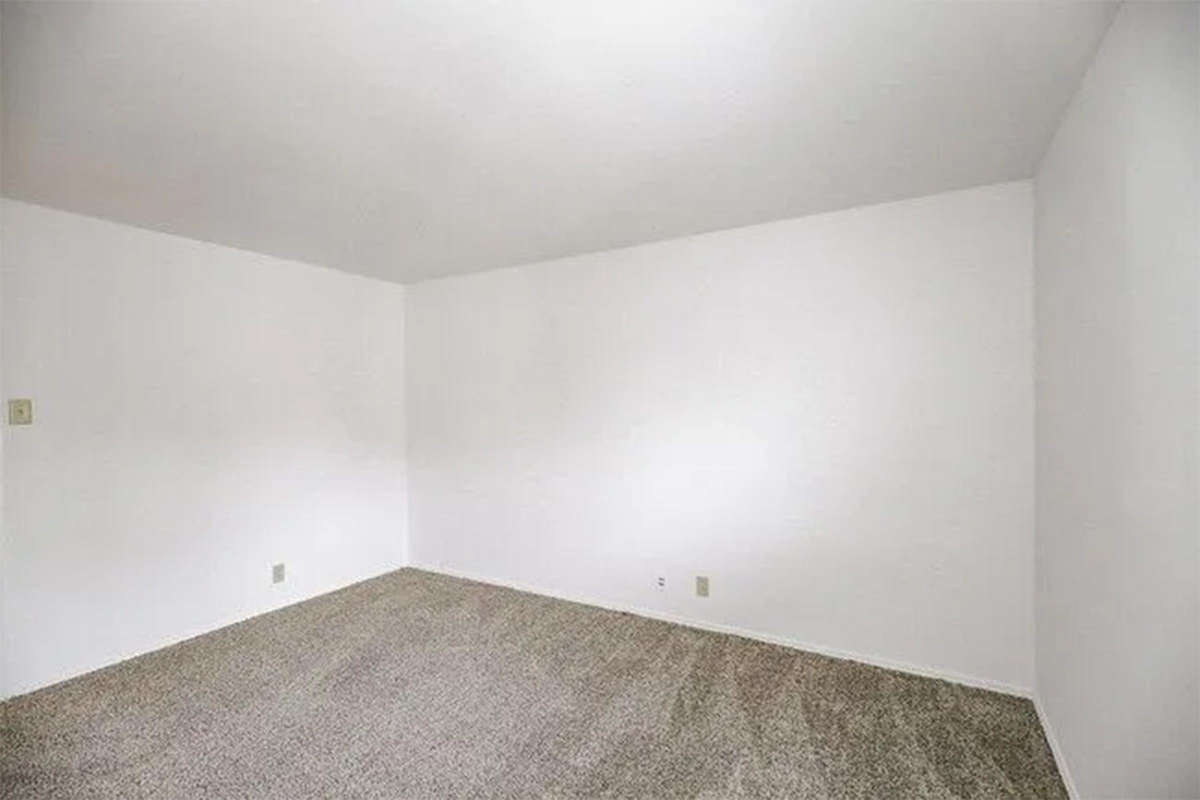 Empty room with white walls and beige carpet. The space is well-lit with natural light, creating a bright and open feel. There are no furniture or decorations visible, emphasizing the minimalist and neutral design.