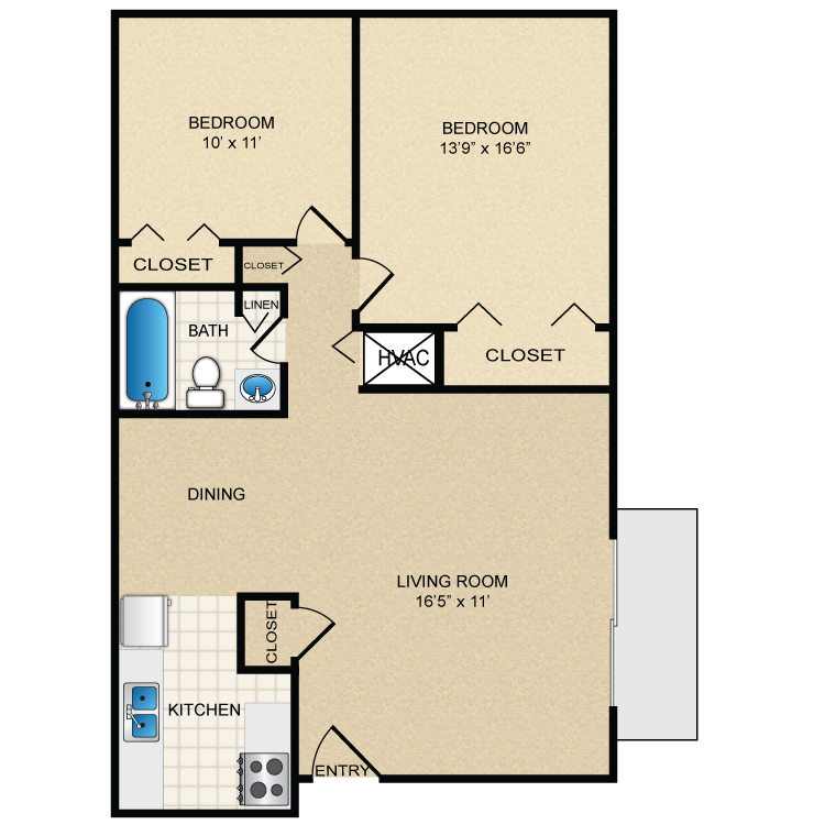 Floor plan image of 2 Bed 1 Bath