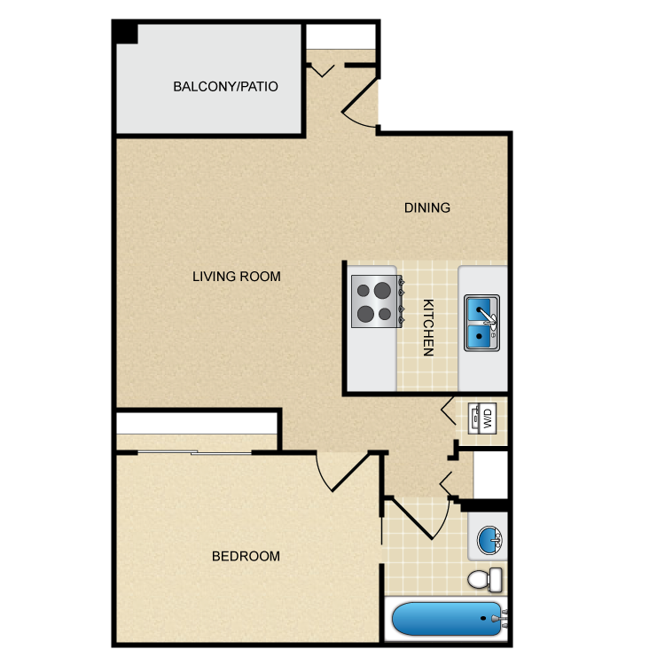 Floor plan image of Model A - 1 Bed 1 Bath
