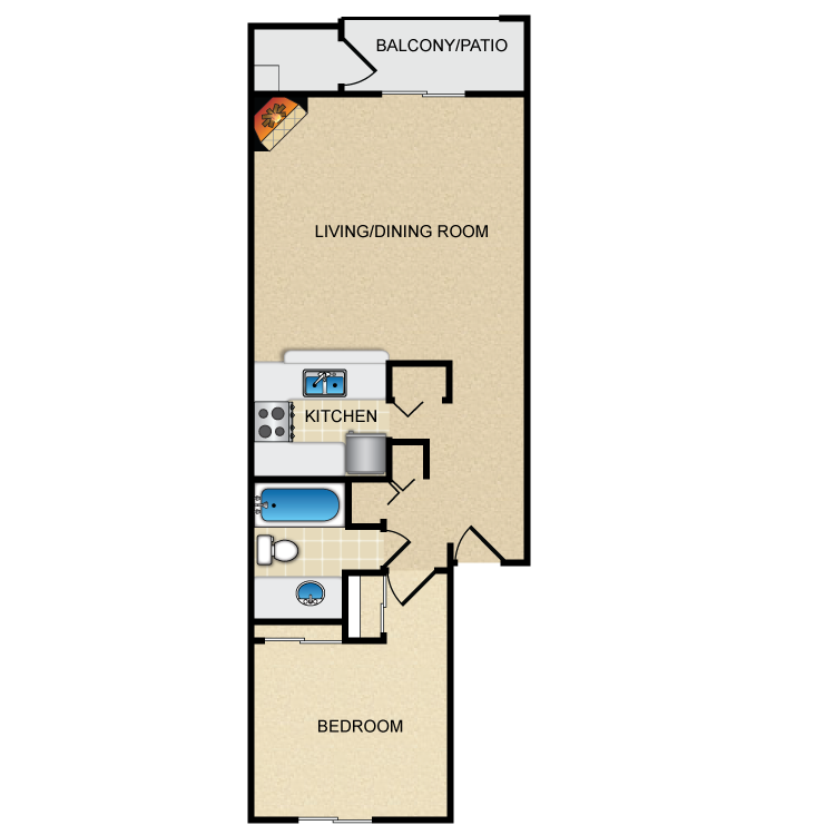 Floor plan image of Model B - 1 Bed 1 Bath