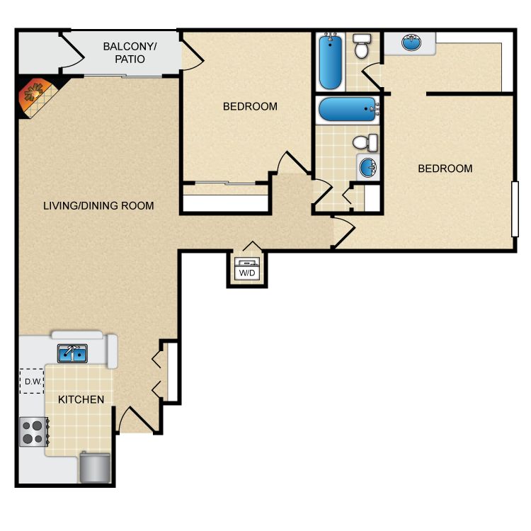 Floor plan image of Model D - 2 Bed 2 Bath