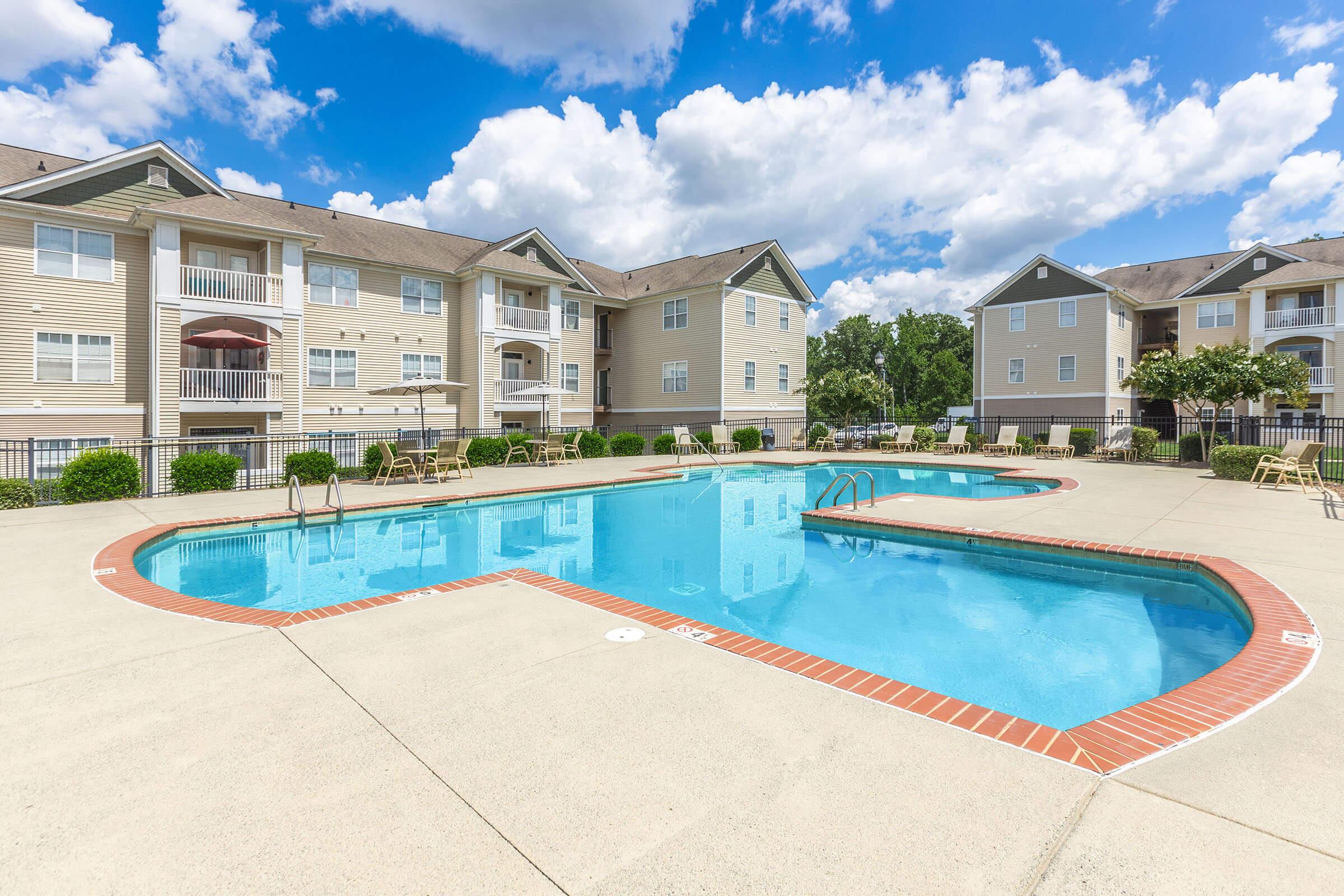 a pool outside of a building