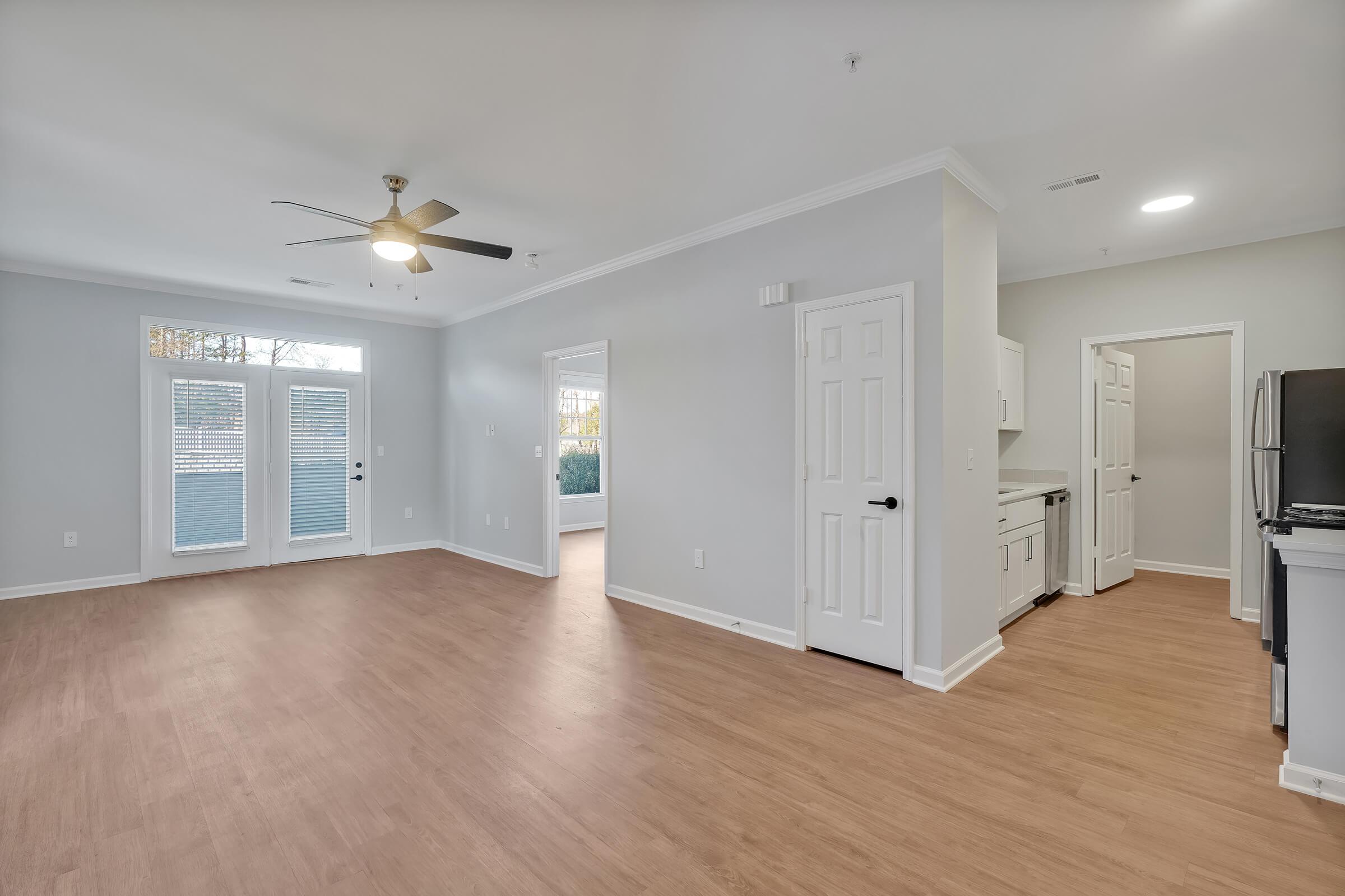 a kitchen with a tile floor