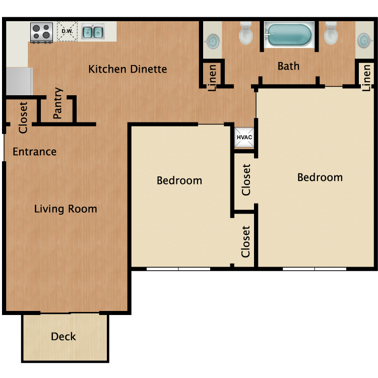 Floor plan image of 2 Bed 1.5 Bath