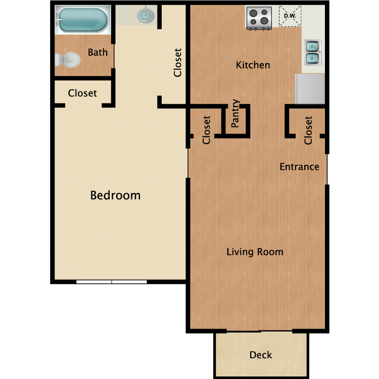 Floor plan image of 1 Bed 1 Bath