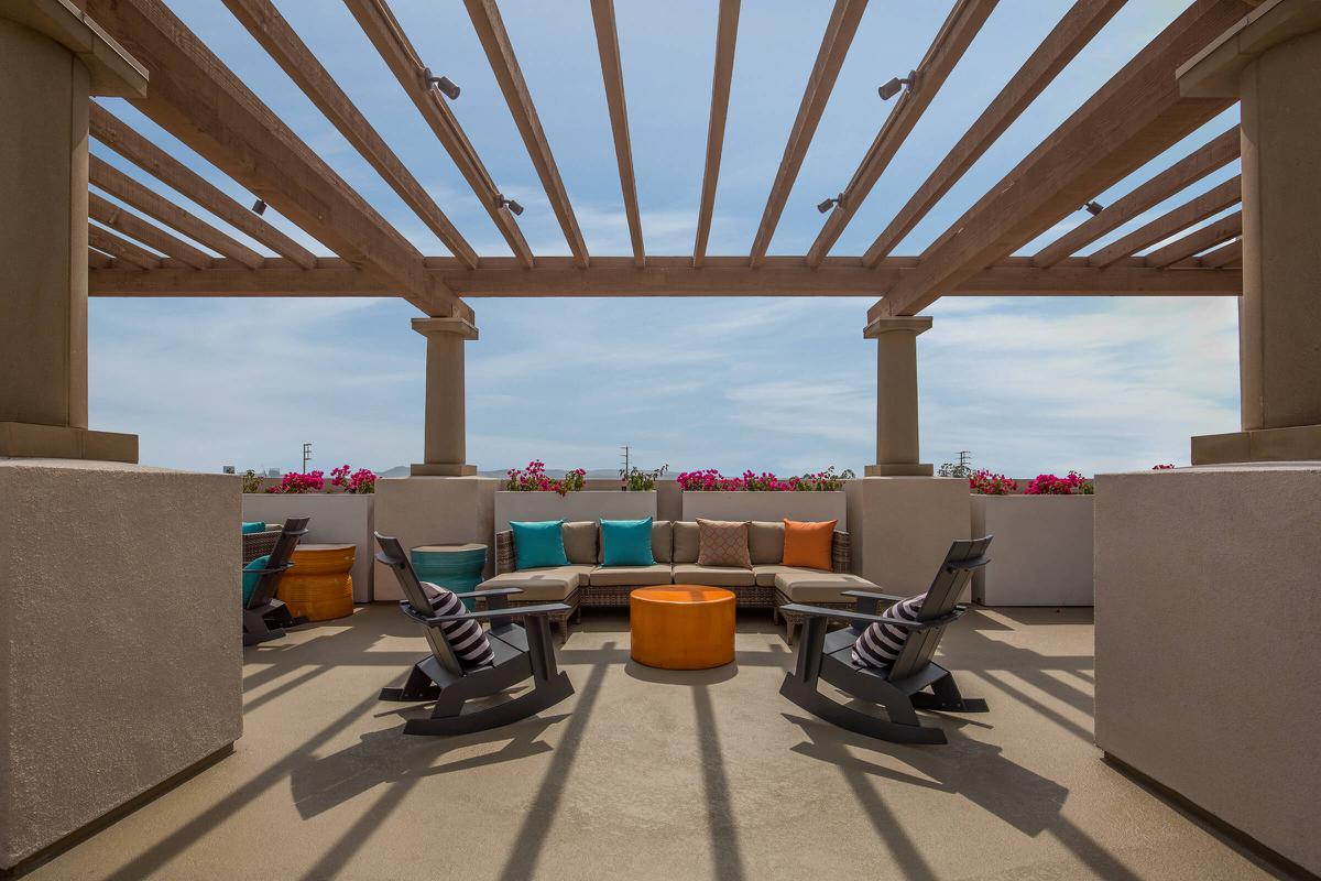 Rooftop community space with chairs
