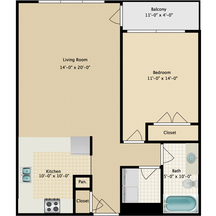 Floor plan image of 1 Bed 1 Bath B