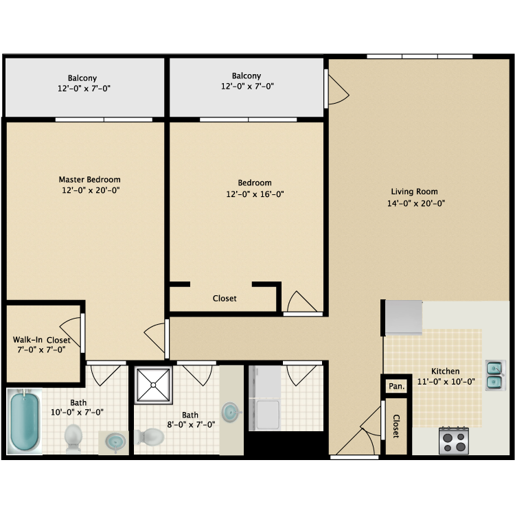 Floor plan image of 2 Bed 2 Bath