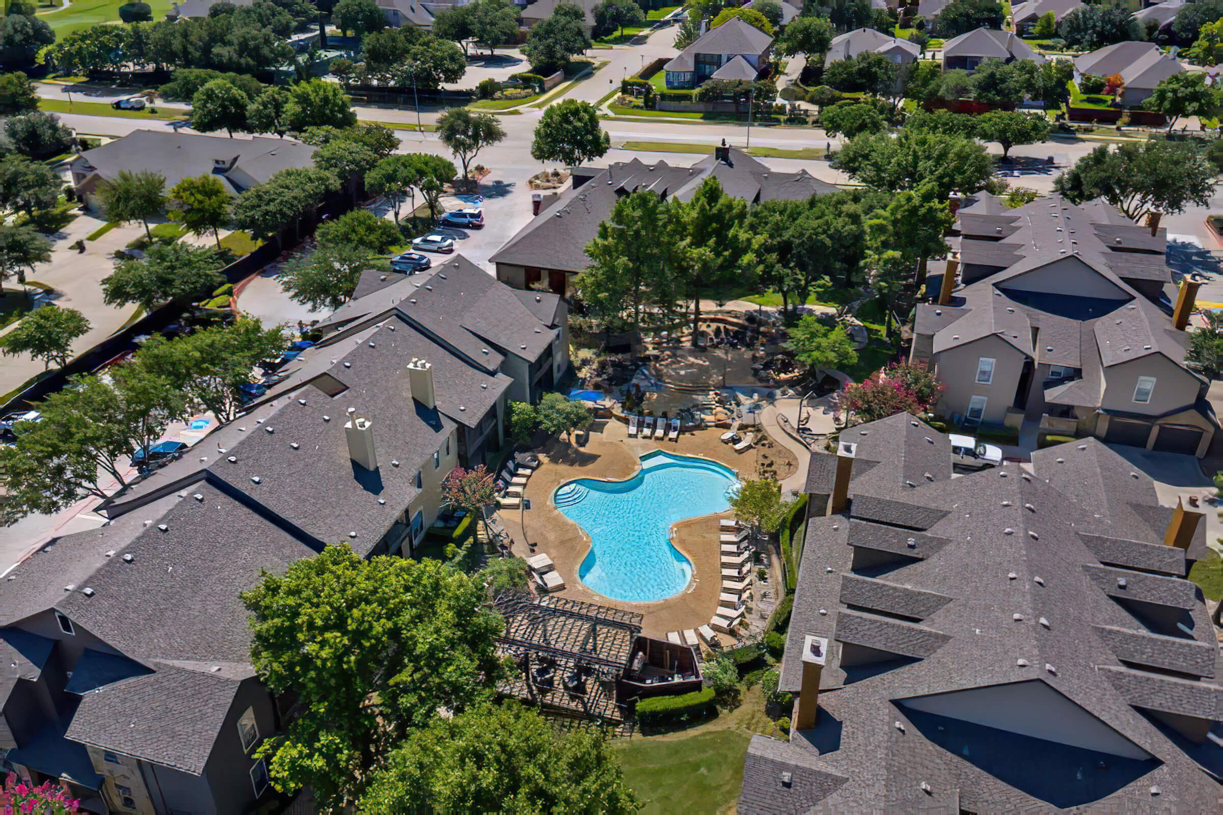 community buildings and community pool from above