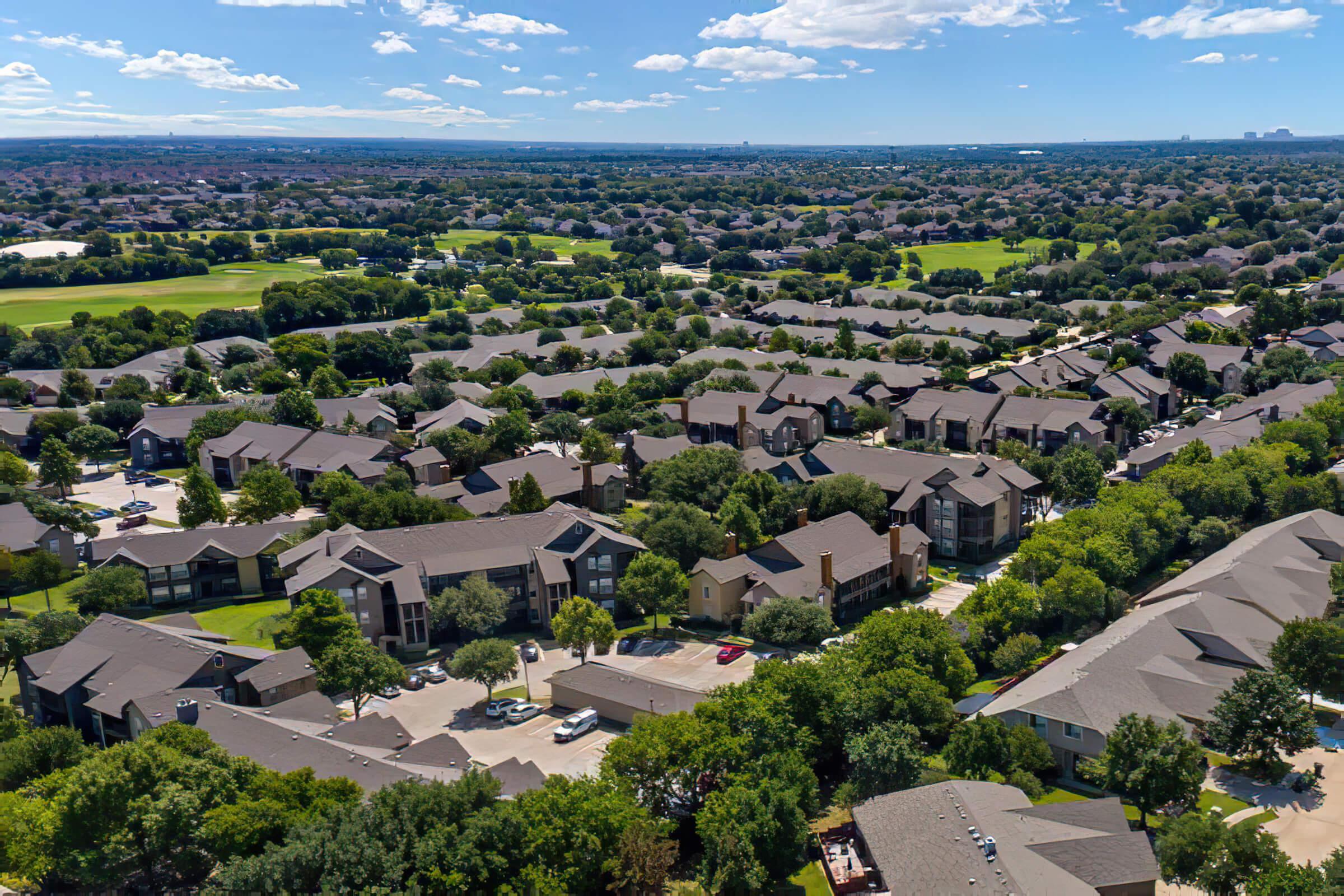 The Ranch at Ridgeview Apartments community buildings from above