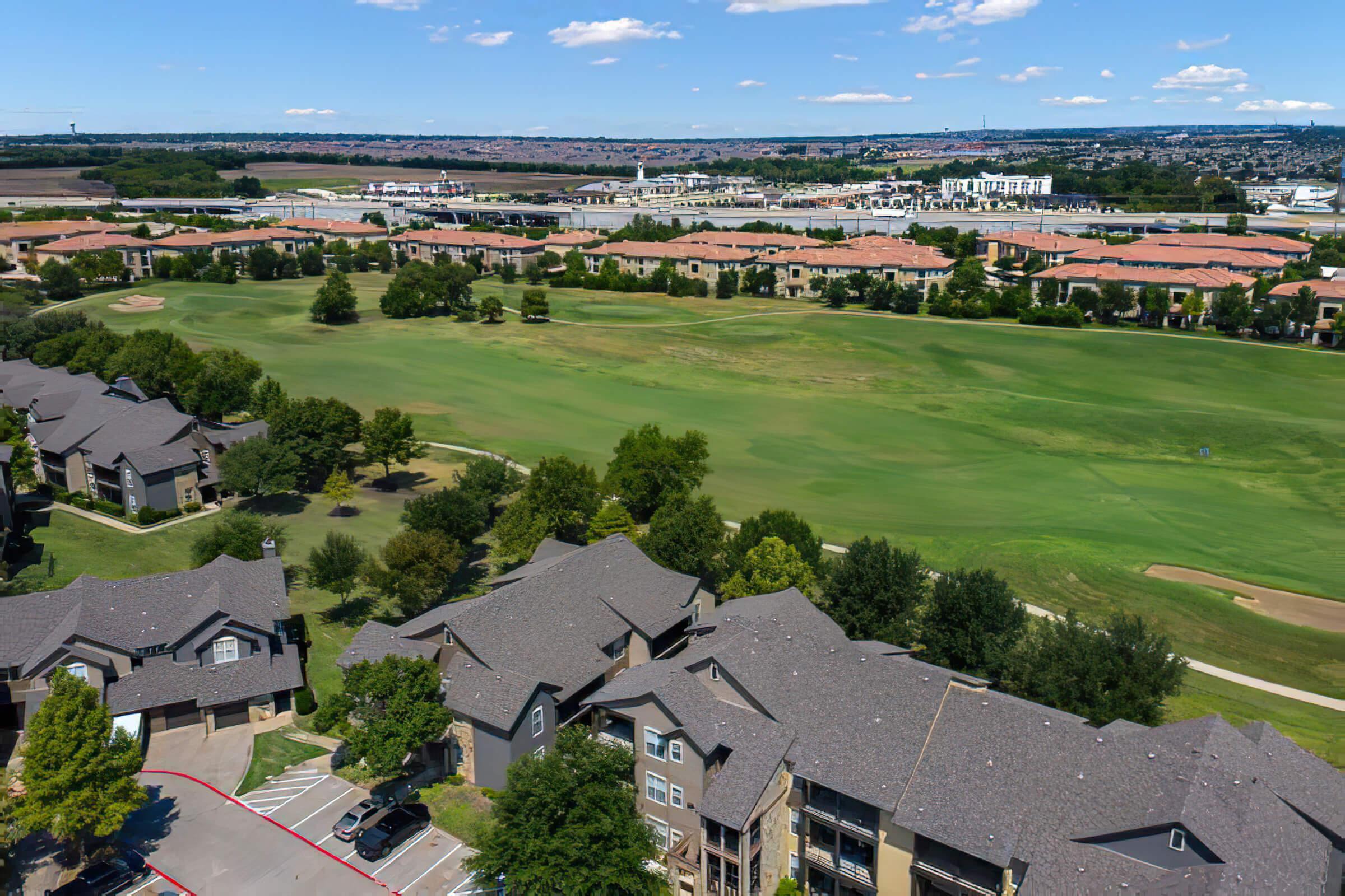 green grass next to the community building