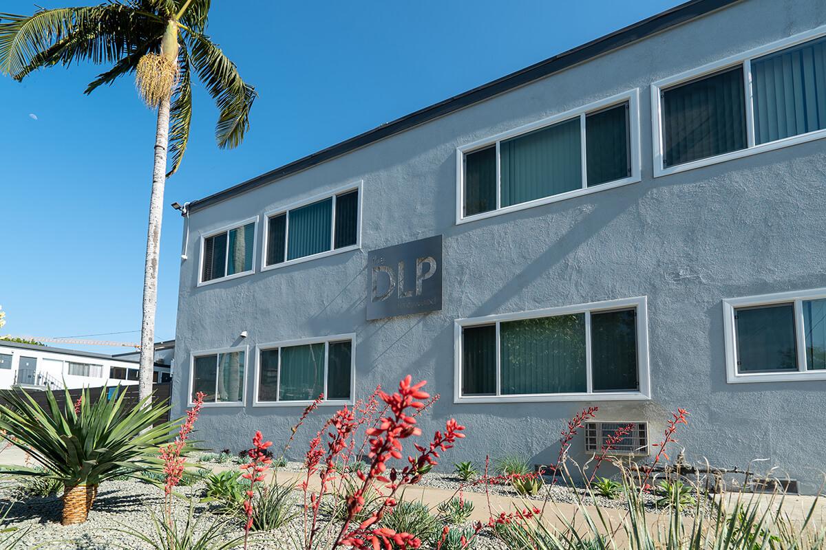 a palm tree in front of a building