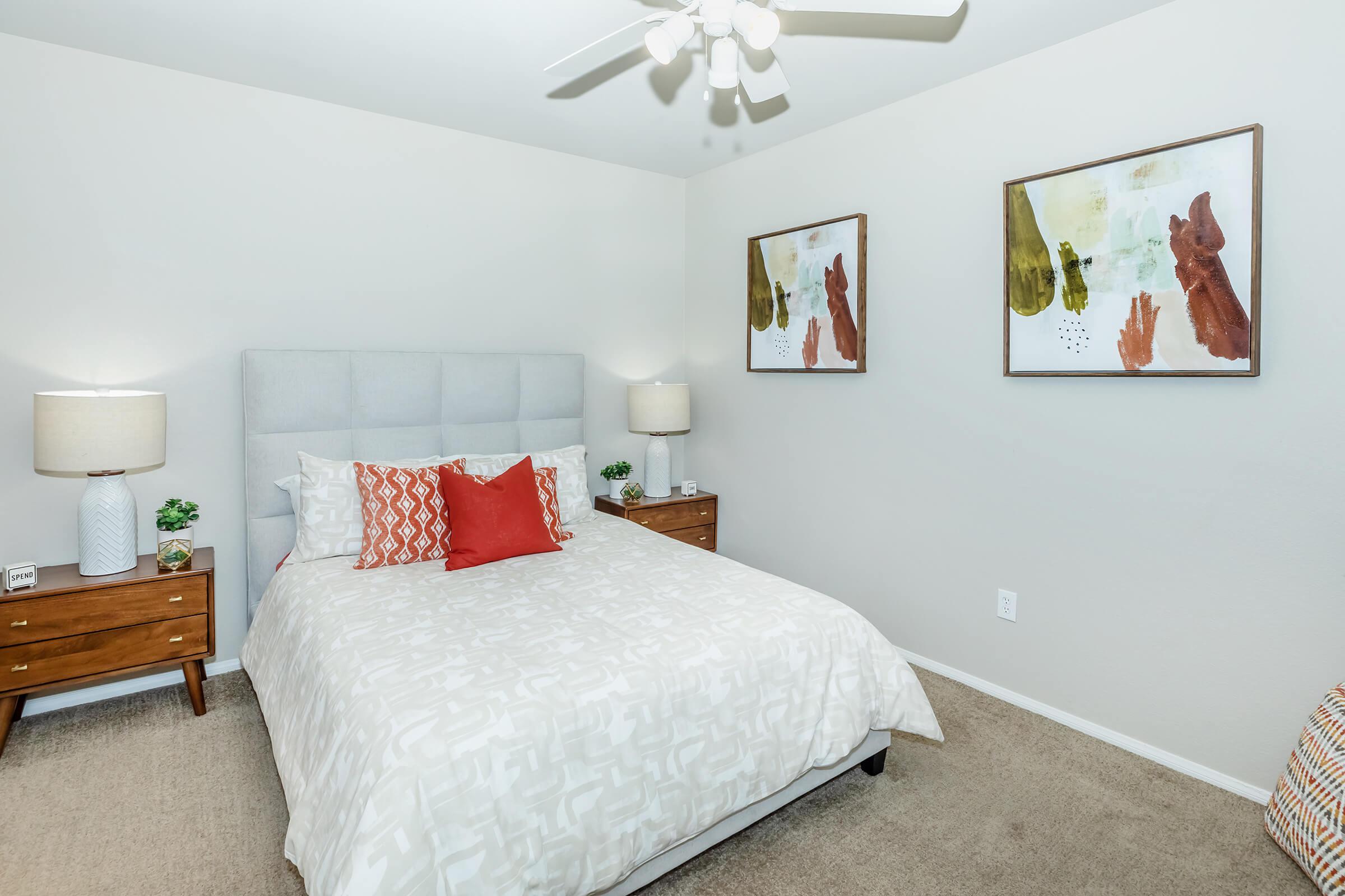 LIGHTED CEILING FANS IN BEDROOM