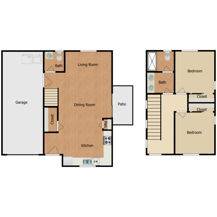 Floor plan image of 2 Bedroom 1.5 Bath