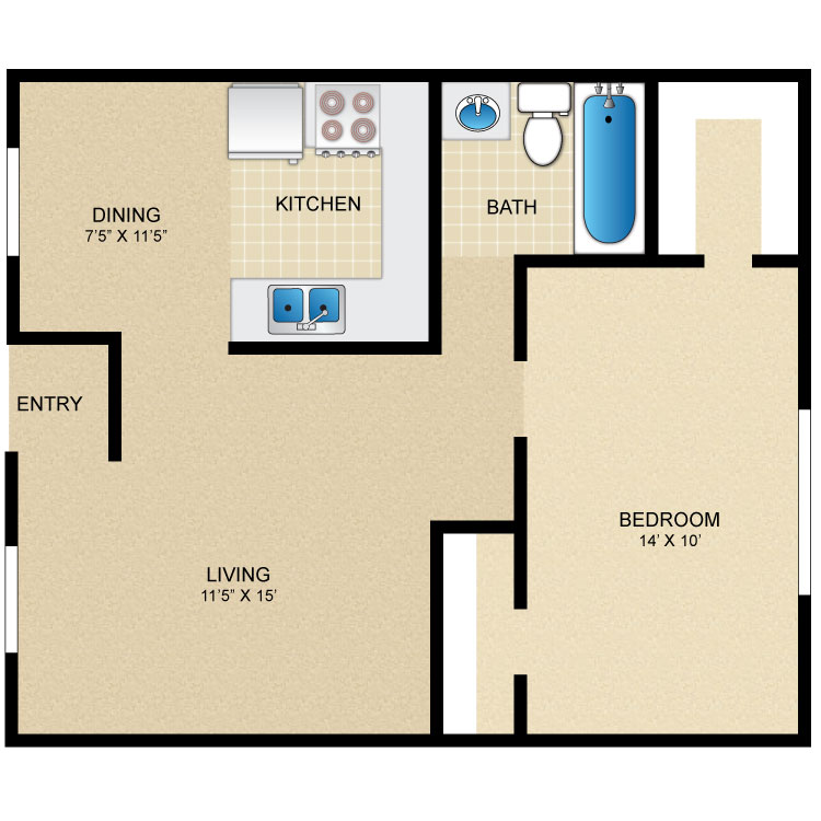 Floor plan image of 1 Bed 1 Bath