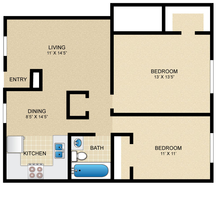 Floor plan image of 2 Bed 1 Bath