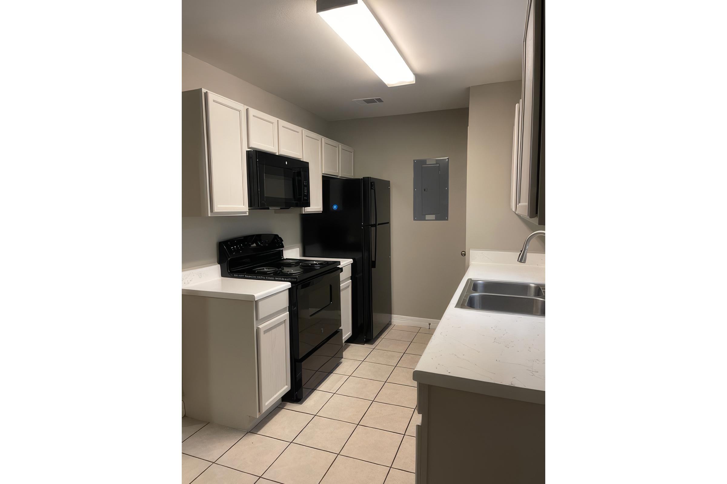 a double photo of a kitchen