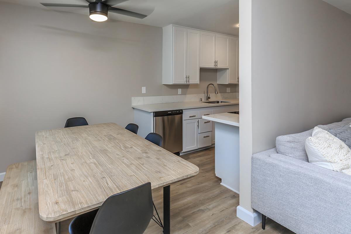 Enjoy the ceiling fan in the dining area in our one bedroom one bathroom at Flats on Elk