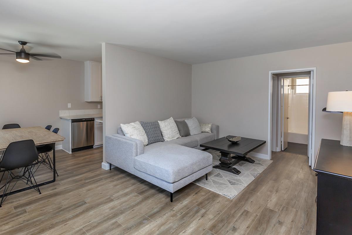 Flats on Elk has great floor plans that include wood-like flooring and ceiling fans in the dining area.