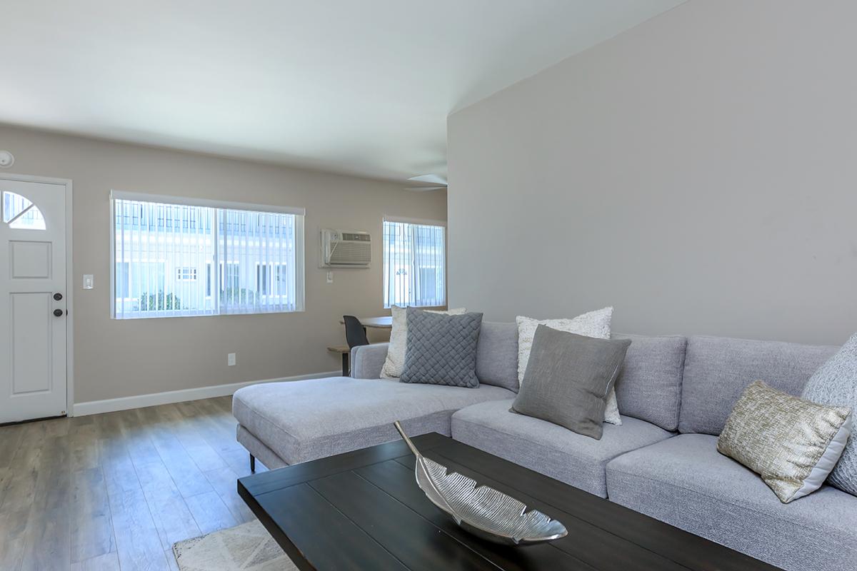 Open and spacious floor plans at Flats on Elk with wood-type flooring and large windows to let in the  natural light.